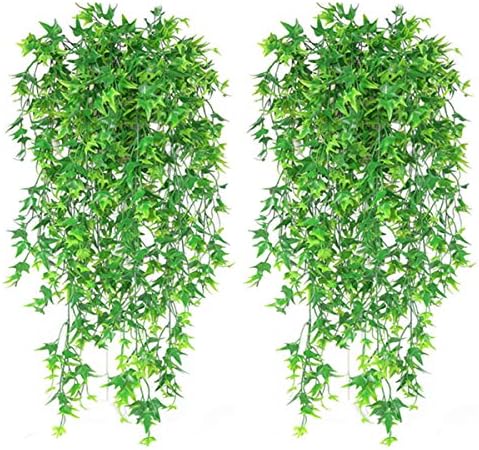 Artificial Hanging Vine, Sweet Potato Leaves Plastic Plants Greenery Faux Ivy Garland Fake Plant UV Resistant for Indoor Outdoor Garden Door Wall Baskets Wedding Party Table Decoration Green 4 Pcs by CATTREE