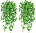 Artificial Hanging Vine, Sweet Potato Leaves Plastic Plants Greenery Faux Ivy Garland Fake Plant UV Resistant for Indoor Outdoor Garden Door Wall Baskets Wedding Party Table Decoration Green 4 Pcs by CATTREE