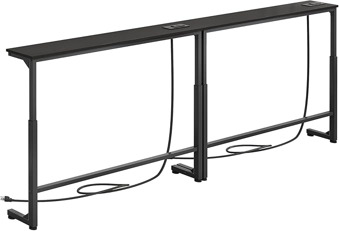 Kitstorack 2-Pack Black Narrow Console Table Behind Couch, Adjustable Height & by Kitstorack