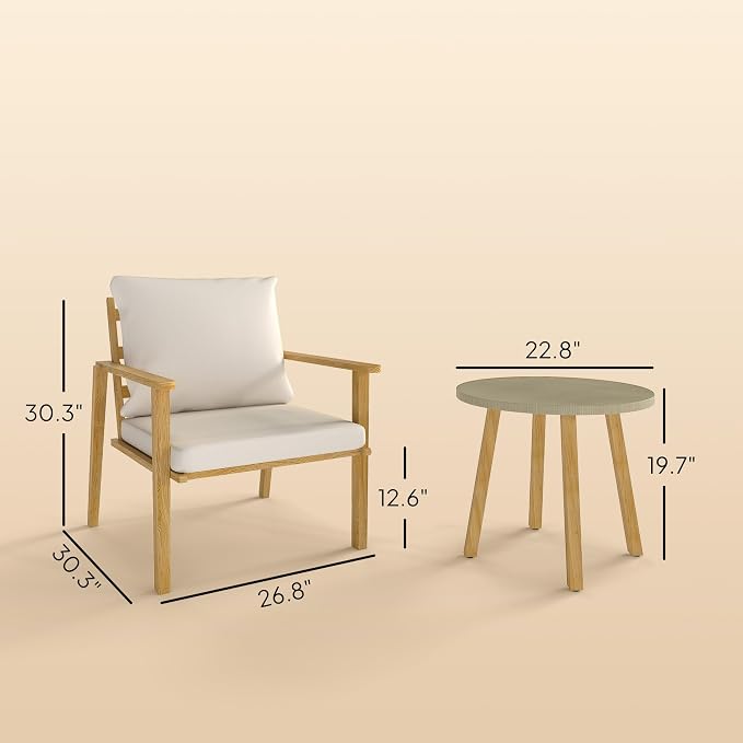 Outsunny Outdoor Bistro Set, 3 Piece Patio Set, Wood Effect Steel Round Table - Image 7
