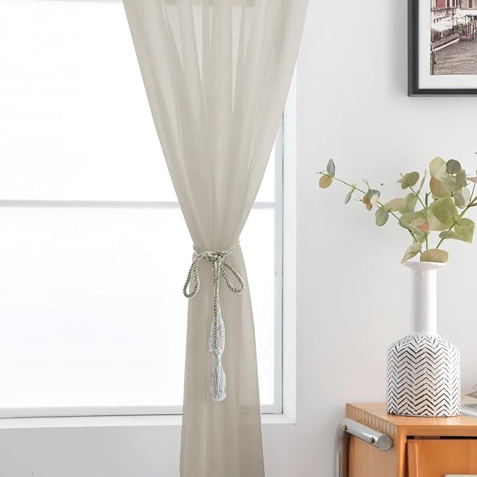SpaceDresser Basic Rod Pocket Sheer Voile Window Curtain Panels Ancient Grey 1 - Image 5