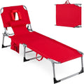 Goplus Tanning Chair, Folding Adjustable Patio Lounger w/Face Arm Holes by Goplus