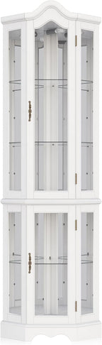 BELLEZE Lighted 3-Side Glass Display Curio Cabinet w/ Tempered Glass Doors and - Image 6