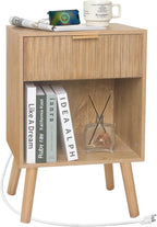 Fultyle Wood Nightstand with Charging Station, Bedside Table with Fluted by Fultyle