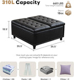 Tbfit Large Square Storage Ottoman Bench, Tufted Upholstered Coffee Table - Image 2