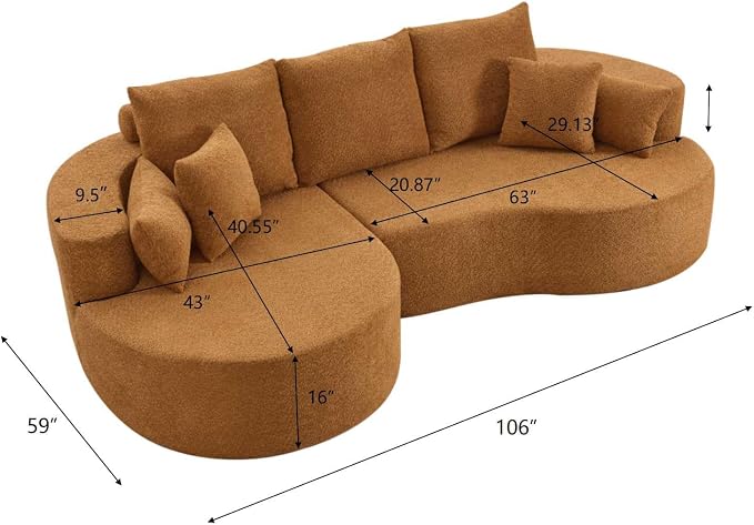 106'' Sectional Curved Sofa Sponge Couch - Image 2