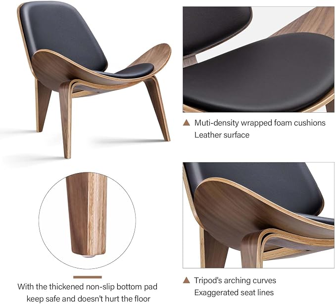 Modern Shell Lounge Accent Chairs, Faux Genuine Leather Mid Century Armless - Image 6