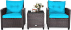 HAPPYGRILL 3 Pieces Patio Conversation Set, Outdoor Furniture Set PE Rattan - Image 9