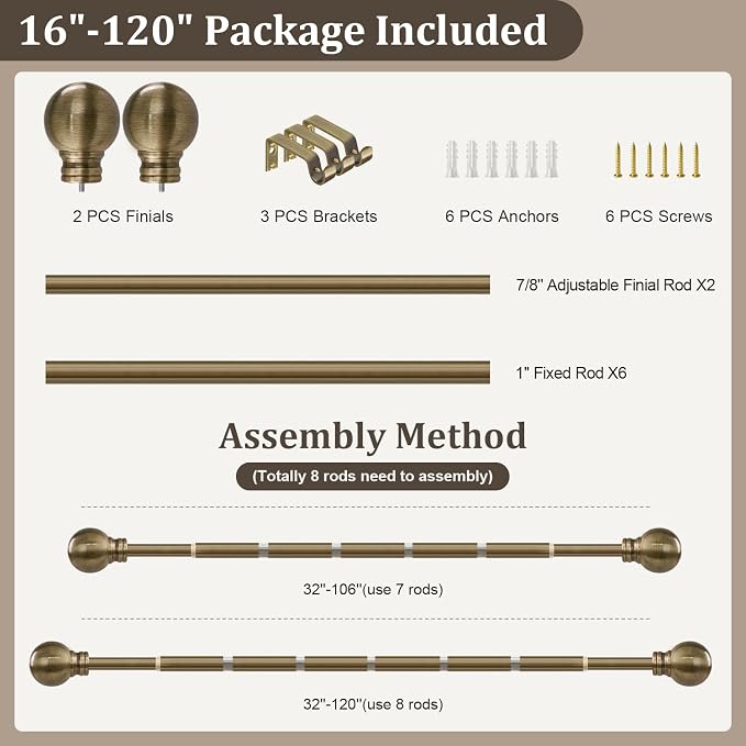 Antique Bronze Curtain Rods for Windows 66 to 120 Inch 1" Diameter Adjustable - Image 9