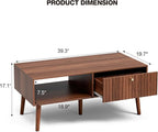 LCRBOL Coffee Table with Storage, Mid Century Dining Table with Fluted Drawer - Image 2