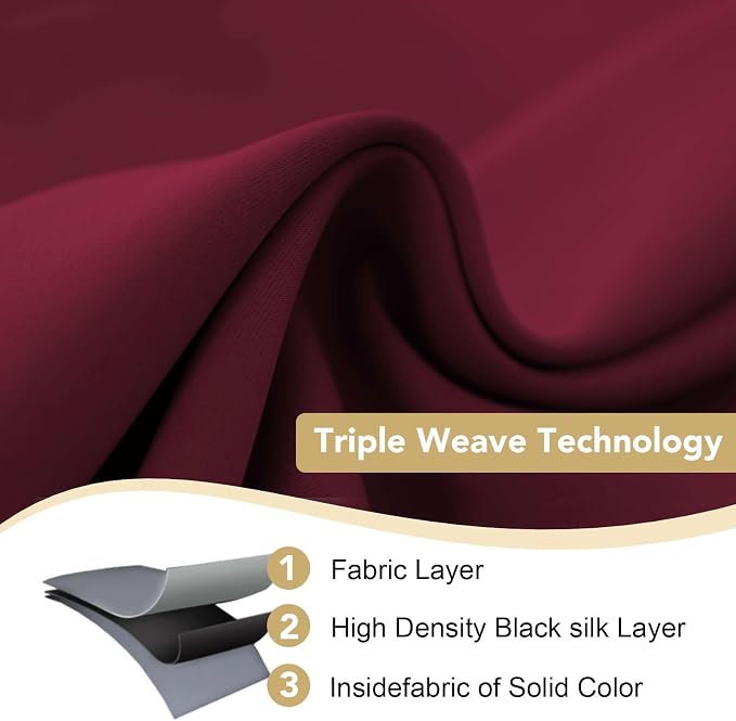 H.VERSAILTEX Burgundy Red Blackout Draperies Curtains Thermal Insulated Window - Image 3