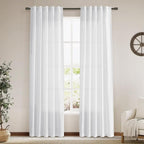 White Linen Curtains 84 Inch Length 2 Panels Set by Nanspring