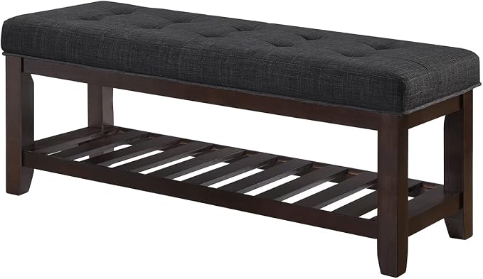 24KF Large Rectangular Upholstered Tufted Linen Ottoman Bench, Padded Bench - Image 3