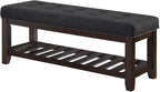 24KF Large Rectangular Upholstered Tufted Linen Ottoman Bench, Padded Bench - Image 3