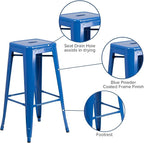 Flash Furniture Commercial Grade 30" High Backless Blue Metal Indoor-Outdoor - Image 4