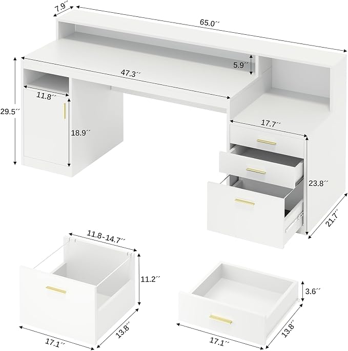 YOMILUVE Computer Desk with 3 Drawer & Storage Shelves, Home Office Desk with - Image 2