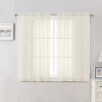 Cream Sheer Curtains 50 Inch Length 2 Pcs, Rod Pocket Light Filtering Voile by Lecloud