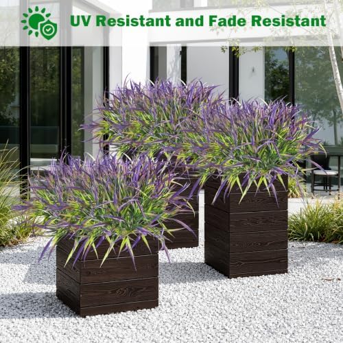 Uieke 28 Bundles Artificial Outdoor Plants UV Resistant Fake Grass Plants Faux Plastic Plants Greenery Shrubs for Home Garden Pathway Window Box Front Porch Cemetery Spring Summer Decor, Purple - Image 4