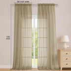 Taupe Sheer Curtains 120 Inches Long 2 Panels Set, Airy Lightweight Sheer Taupe - Image 2