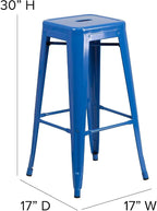 Flash Furniture Lily 4 Pack Commercial Grade 30" High Backless Blue Metal - Image 3