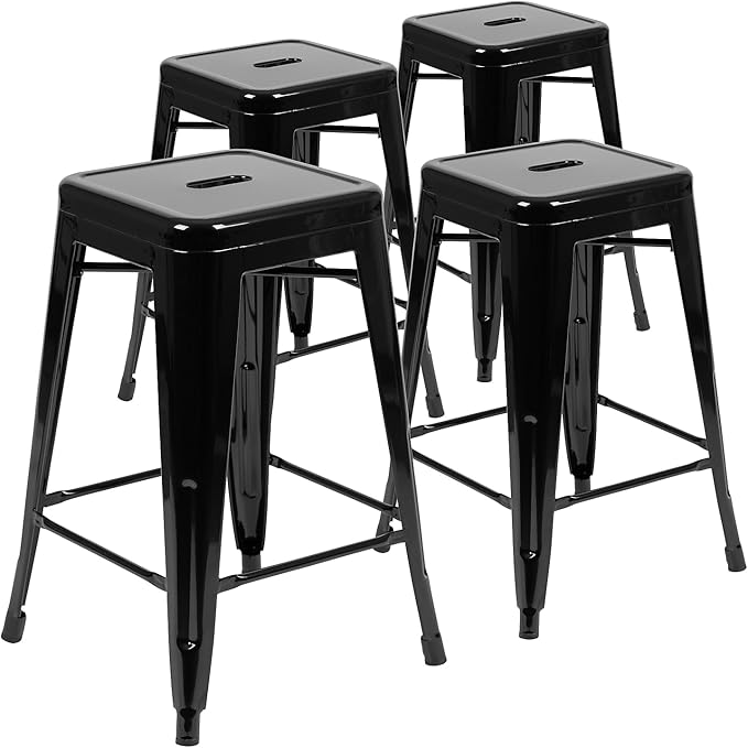 Flash Furniture Lily 24" High Metal Counter-Height, Indoor Bar Stool in Black by FlashFurniture