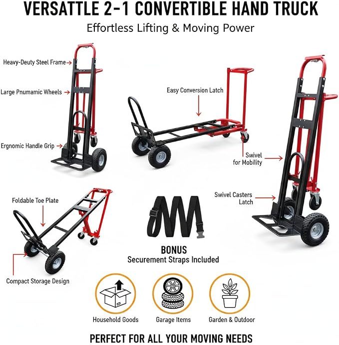 Red Convertible Hand Truck Dolly Cart - Image 2