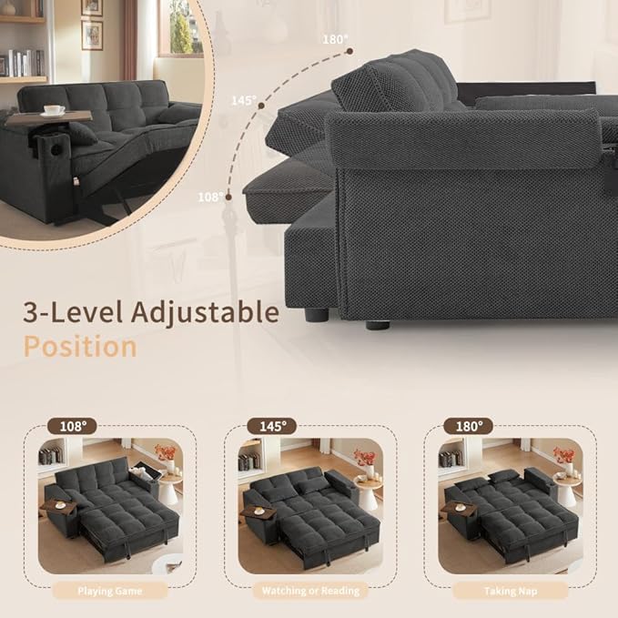 hansones 66" 3-in-1 Folding Convertible Sofa Bed, Queen Size Pullout Sofa - Image 6