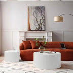 White Round Coffee Table Nesting Coffee Table Set of 2 Circle Fluted Cofee - Image 5
