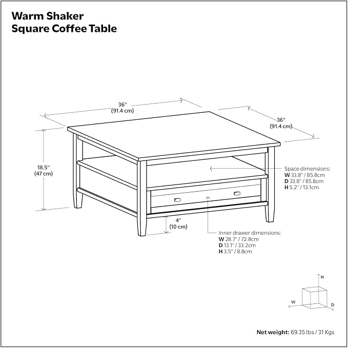 SIMPLIHOME Warm Shaker Solid Wood Transitional-Style 36-inch Wide Coffee Table - Image 13