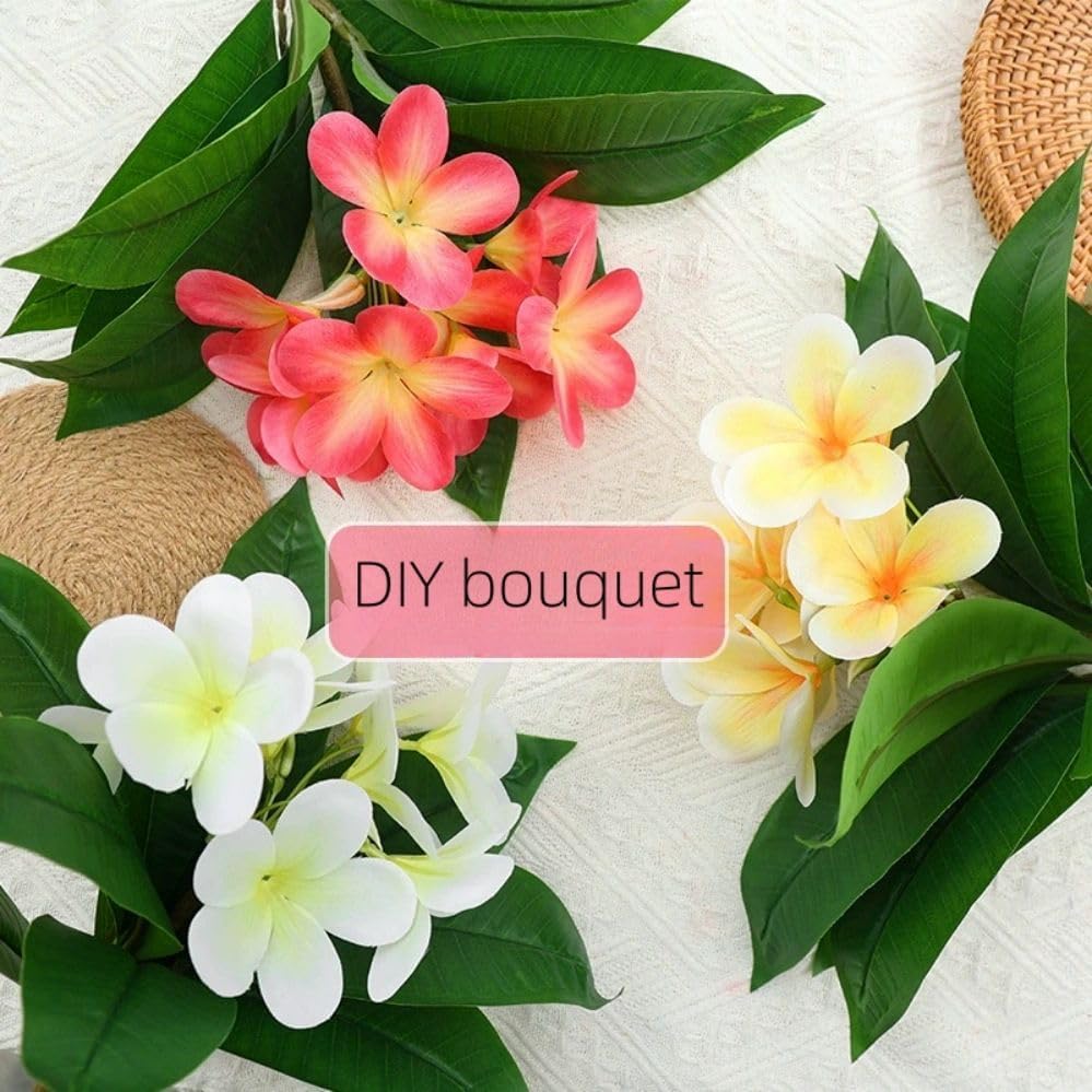 10pcs White Artificial Flowers Fake Plumeria Flower with Stems Silk Flower - Image 7
