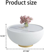 Round Marble Coffee Table 27.56" Bucket Shaped Fluted Coffee Table - Image 3