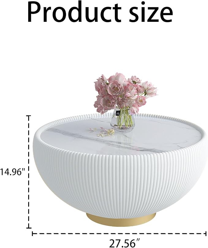 Round Marble Coffee Table 27.56" Bucket Shaped Fluted Coffee Table - Image 3
