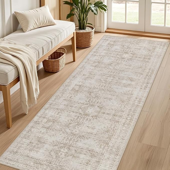 2'6''x8' Hallway Washable Runner Rug: Neutral Kitchen Carpet Brown | Vintage - Image 2