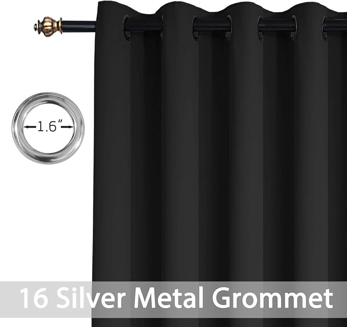 Yakamok Black Room Darkening Curtains 96 inch Sliding Door Drapes | 1 - Image 4