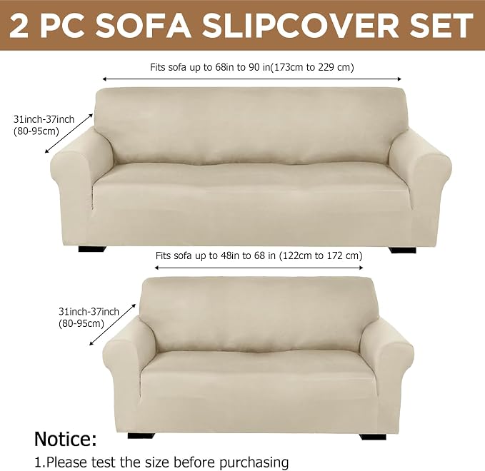 Peryiter 2 Pcs Sofa Covers Couch and Loveseat Covers Set Stretch Sofa Slipcover - Image 2