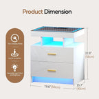 LED Nightstand Set 2 with Wireless Charging Station, Glass Top Smart Bedside - Image 2