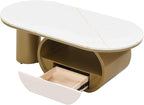 Modern Oval Coffee Table, 47.24" White Faux Marble Coffee Table - Image 5