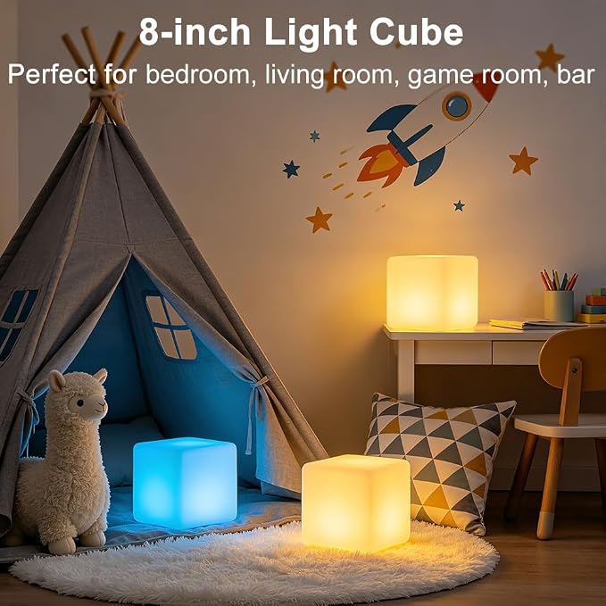 8-in LED Cube Night Light Mood Lamp, Cordless LED Light Cubes - Image 4