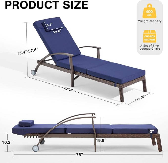 Outdoor Chaise Lounge Chairs Set of 2 - Image 3