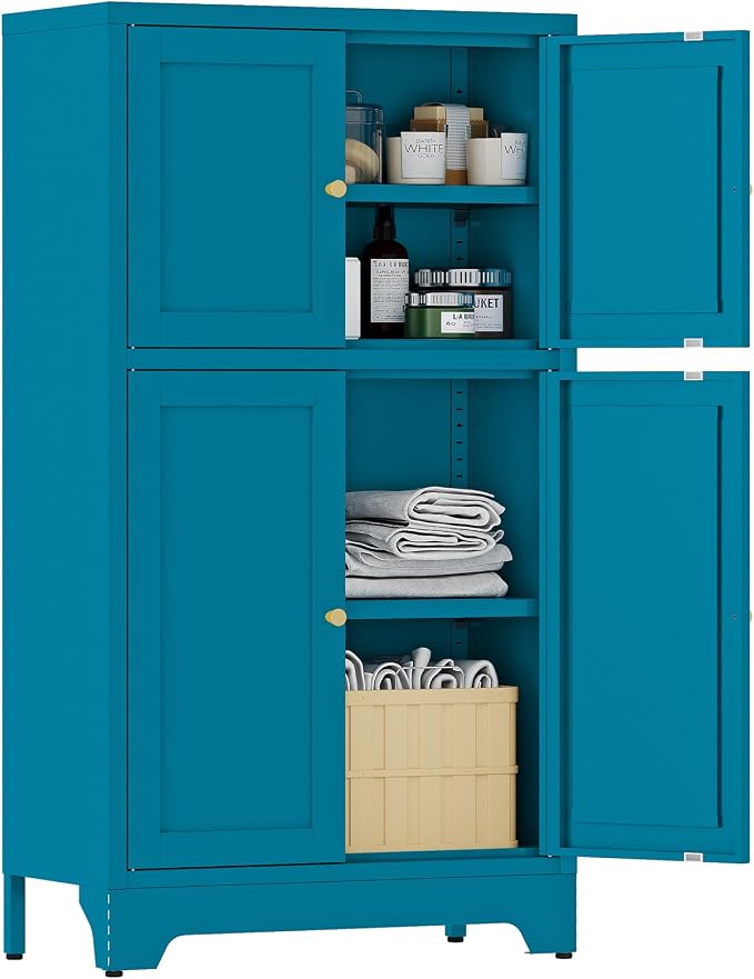YAUWOH Blue Bathroom Floor Cabinet, Metal Storage Cabinet by YAUWOHFactoryOutletsColorfulMetalFurniture