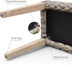 Outdoor Rattan Backless Bench, All-Weather Wicker & Solid Acacia Wood, - Image 4