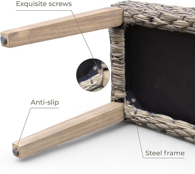 Outdoor Rattan Backless Bench, All-Weather Wicker & Solid Acacia Wood, - Image 4