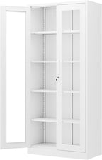 PEUKC Display Cabinet with Glass Doors, 71 Inches Metal Display Case with 4 by PEUKC