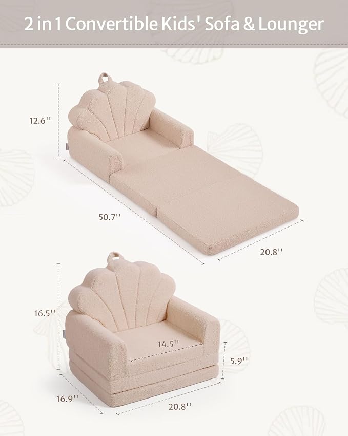 Blissful Diary Kids Couch, 2-in-1 Soft Toddler Couch Fold Out, Toddler Chair - Image 3