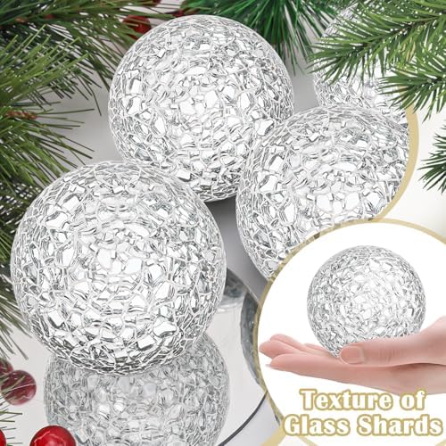 6 Pcs Decorative Balls for Bowls,2.4" Silver Mosaic Glass Balls - Image 3