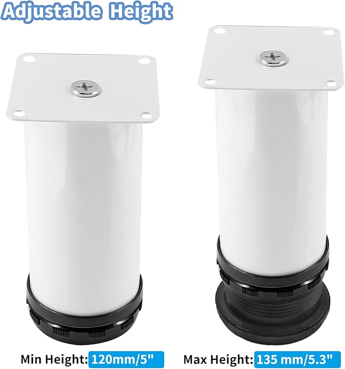 Set of 4 Stainless Steel Furniture Legs 5 Inch, Adjustable Round Cabinet Legs - Image 3