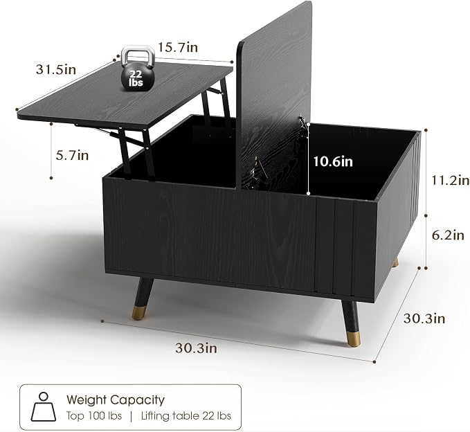JOINICE Black Lift Top Coffee Table - Image 2