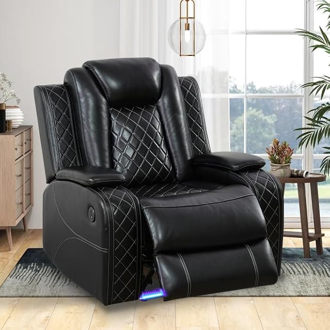 Power Leather Recliner Sofa Chair, Living Room Furniture Sets, Breathing - Image 7