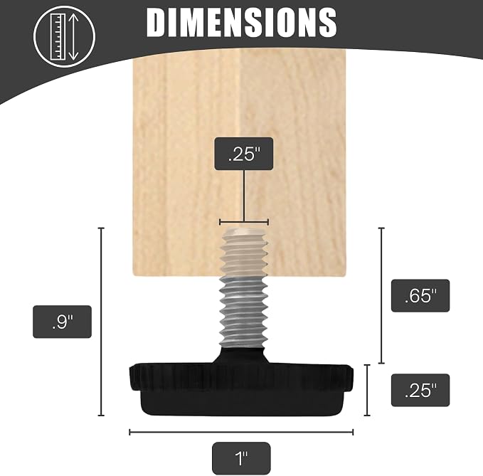 Project Patio 1/4-20 Adjustable Furniture Leg Leveling Feet Stainless Steel - Image 3