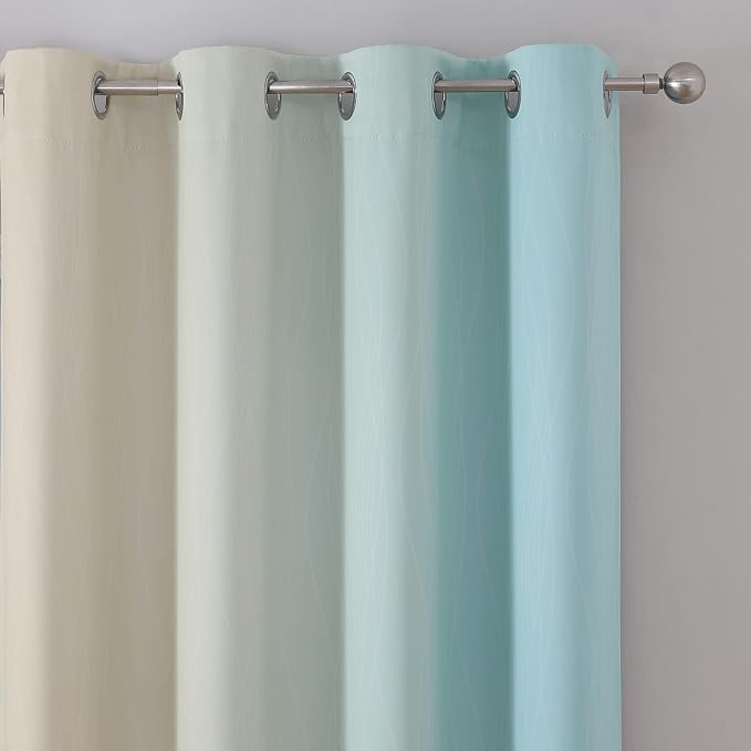 Aqua and Beige Ombre Blackout Bedroom Curtains 108 Inches | Thermal Insulated - Image 4